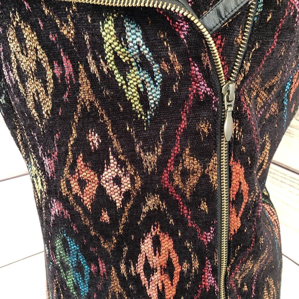 Christopher & Banks Black Colorful Patterned Leather Trim Vest Medium - Picture 3 of 9